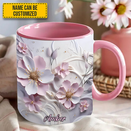 Pink Flower Accent Mug - Personalized Accent Mug