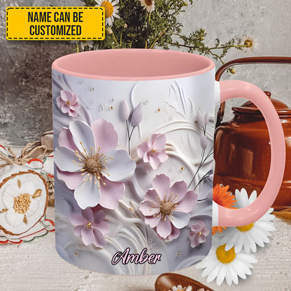 Pink Flower Accent Mug - Personalized Accent Mug