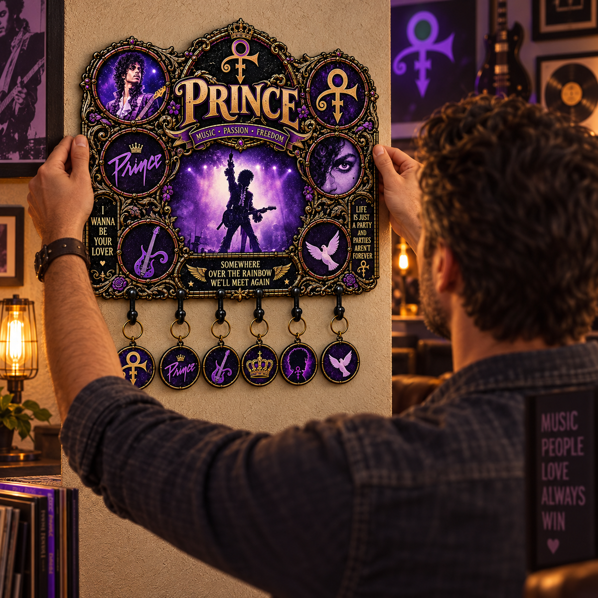 Prince Music Passion & Freedom Tribute Key Holder – Music Legend Wall Key Rack
