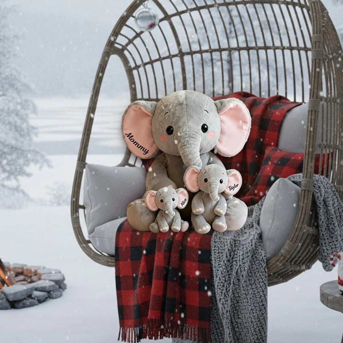 Mom, Grandma Elephant With Little Kids, Grandkids - Personalized Mom, Grandma Shaped Pillow