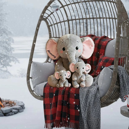 Mom, Grandma Elephant With Little Kids, Grandkids - Personalized Mom, Grandma Shaped Pillow