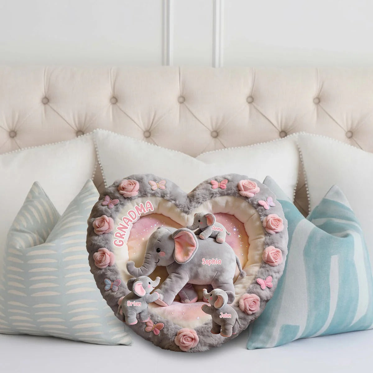 Nana Elephant Gift For Mom, Grandma - Personalized Mom, Grandma Shaped Pillow