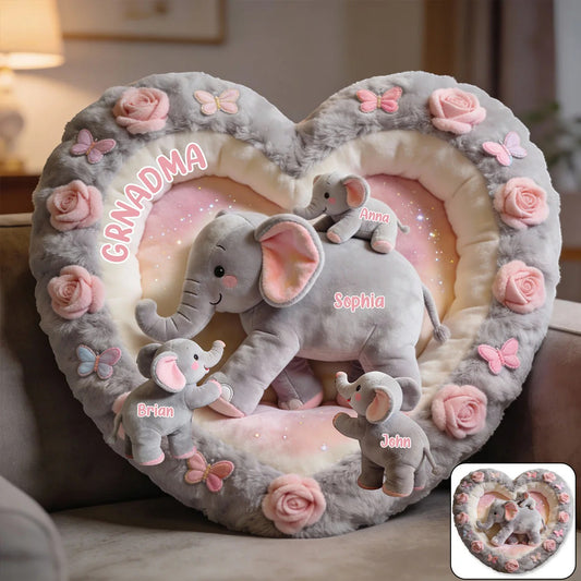 Nana Elephant Gift For Mom, Grandma - Personalized Mom, Grandma Shaped Pillow