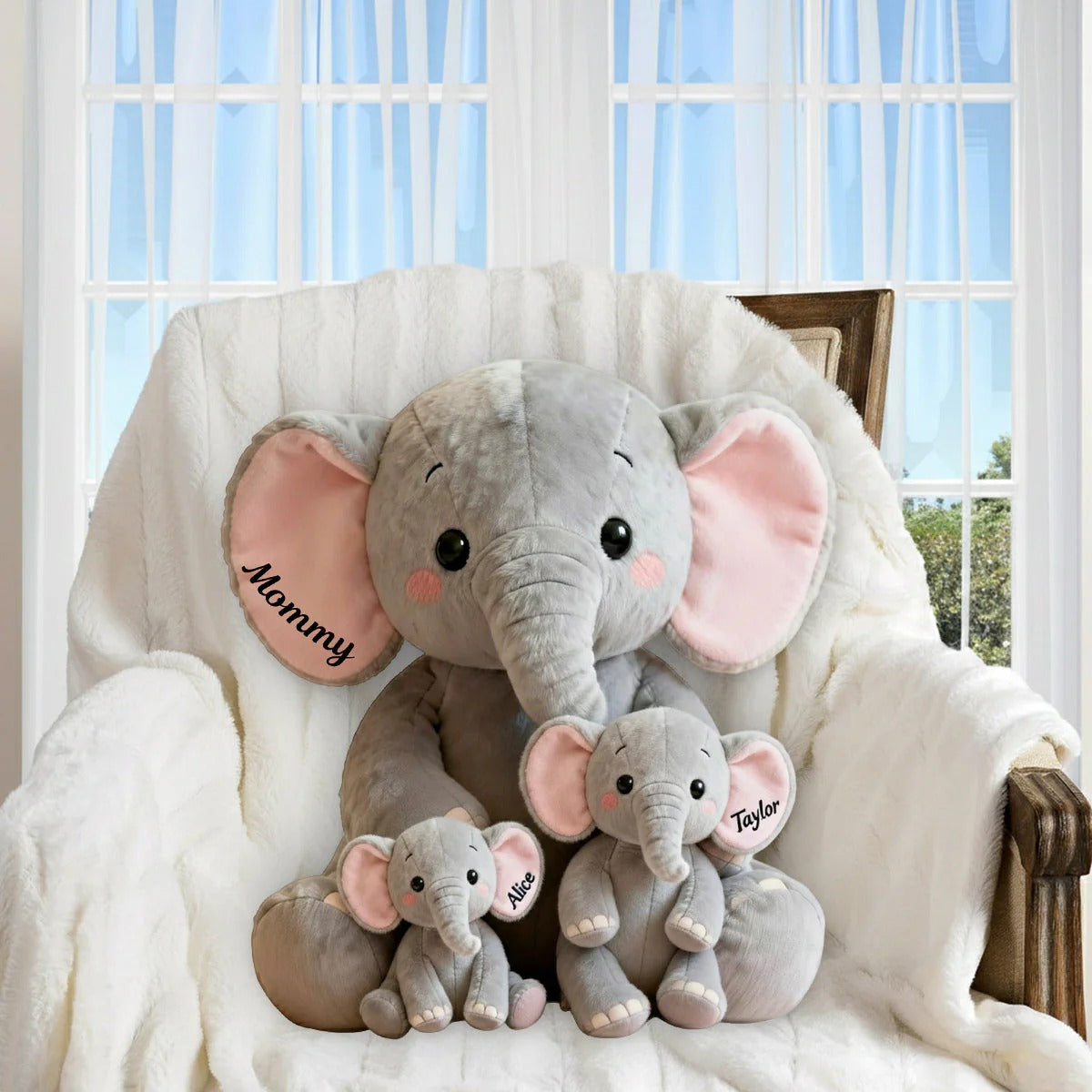 Mom, Grandma Elephant With Little Kids, Grandkids - Personalized Mom, Grandma Shaped Pillow
