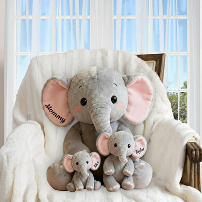Mom, Grandma Elephant With Little Kids, Grandkids - Personalized Mom, Grandma Shaped Pillow