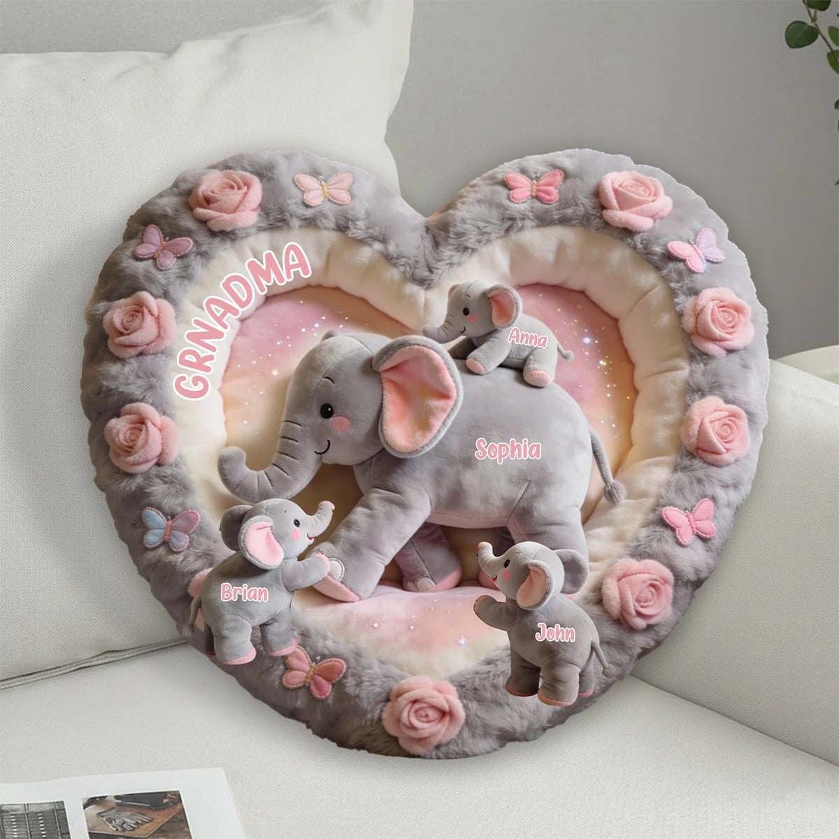Nana Elephant Gift For Mom, Grandma - Personalized Mom, Grandma Shaped Pillow