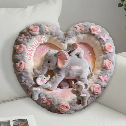 Nana Elephant Gift For Mom, Grandma - Personalized Mom, Grandma Shaped Pillow