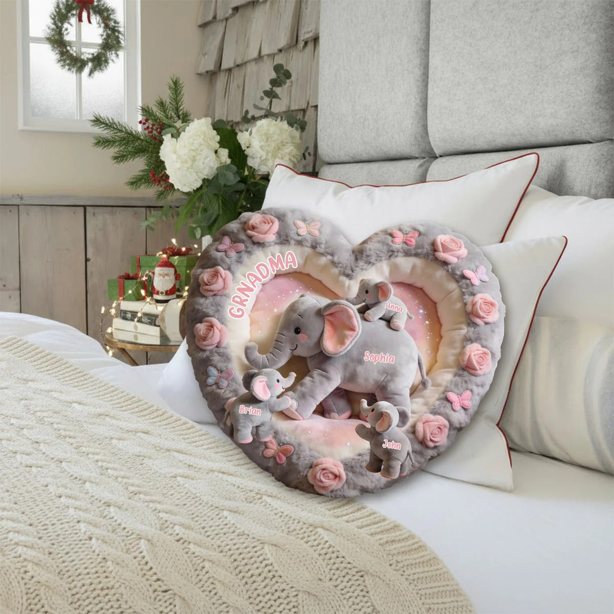 Nana Elephant Gift For Mom, Grandma - Personalized Mom, Grandma Shaped Pillow