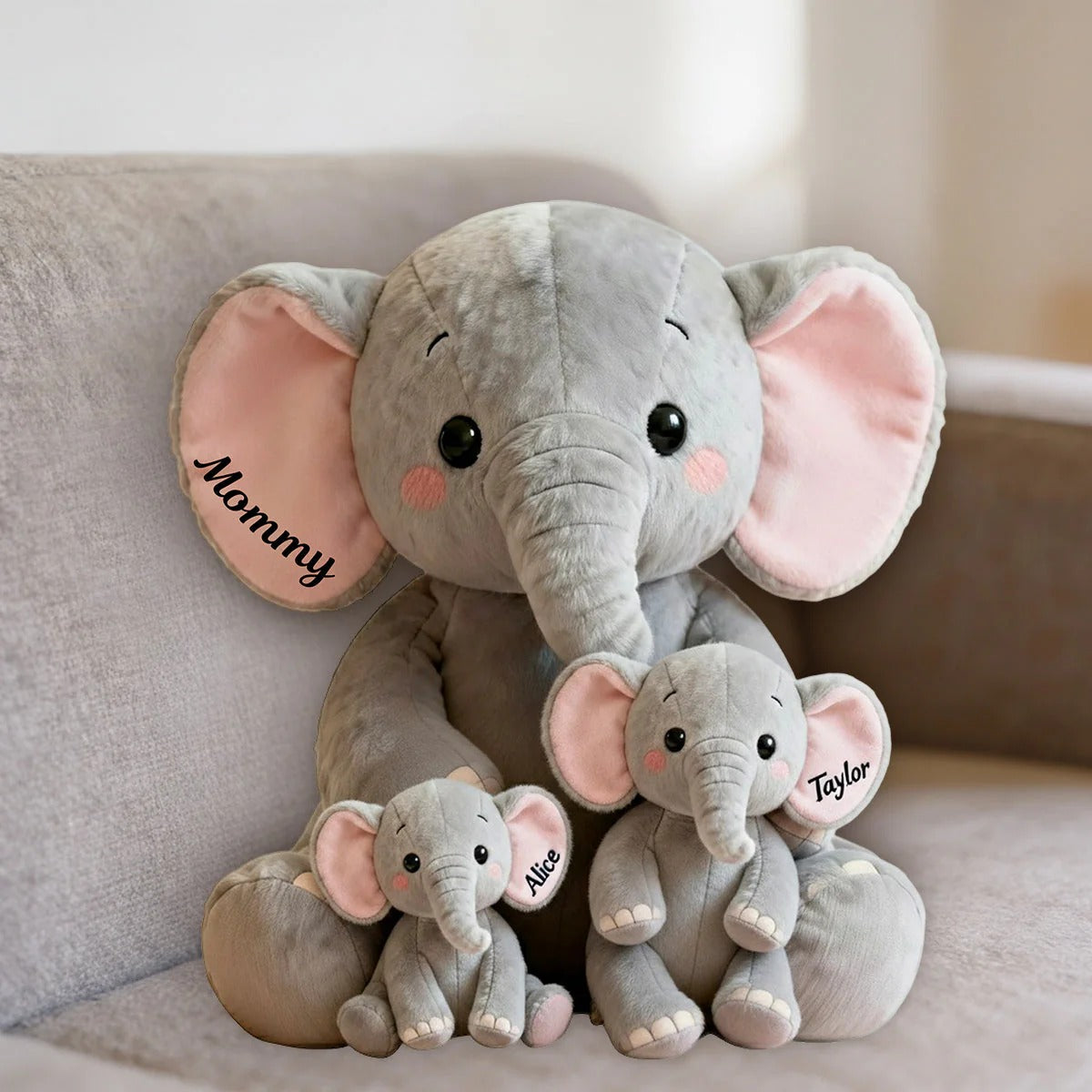 Mom, Grandma Elephant With Little Kids, Grandkids - Personalized Mom, Grandma Shaped Pillow