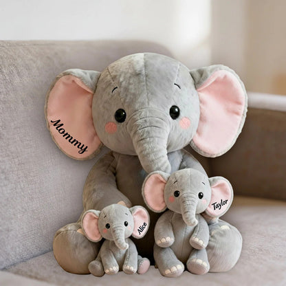 Mom, Grandma Elephant With Little Kids, Grandkids - Personalized Mom, Grandma Shaped Pillow