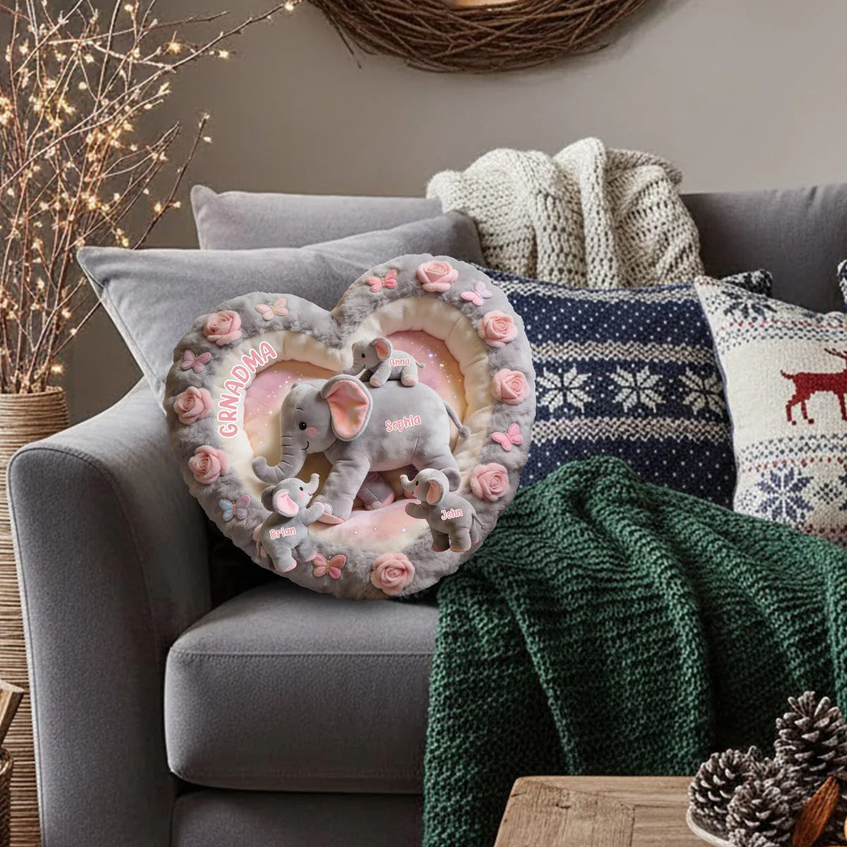 Nana Elephant Gift For Mom, Grandma - Personalized Mom, Grandma Shaped Pillow