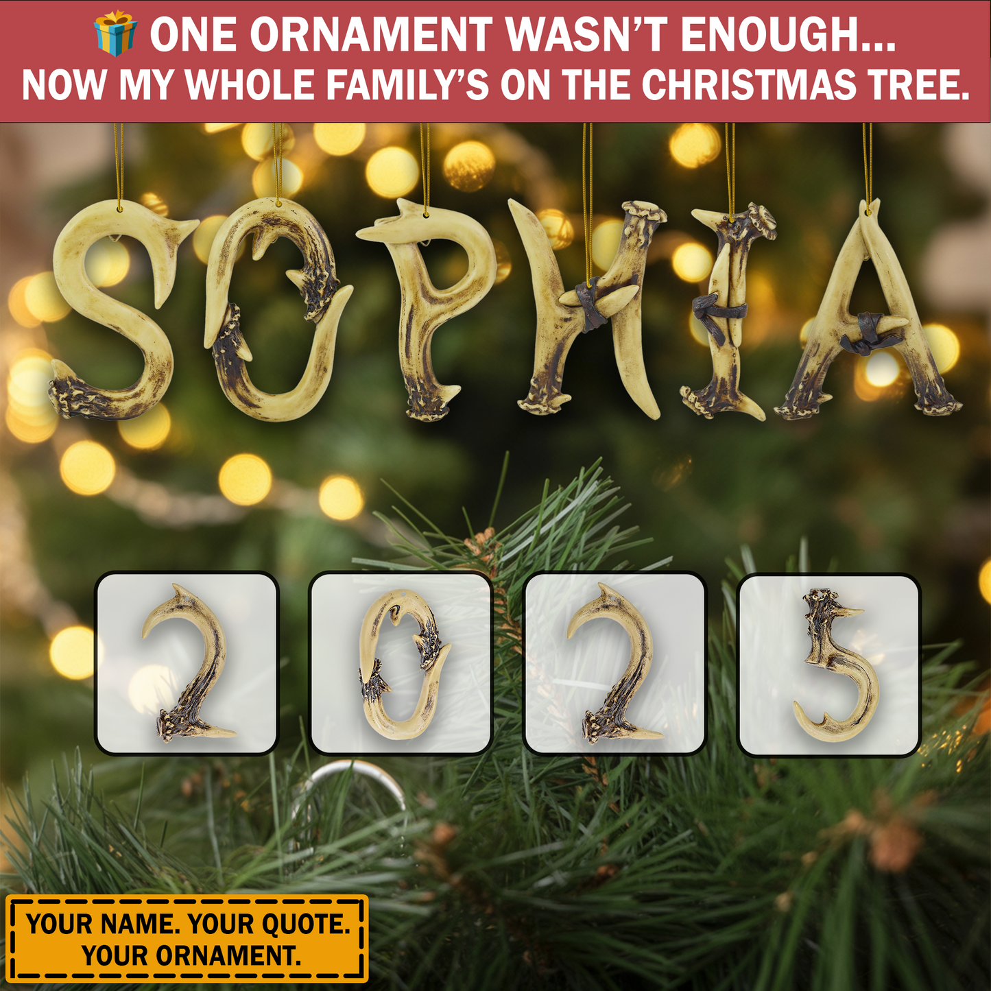 Personalized Antler Alphabet Monogram Ornament
