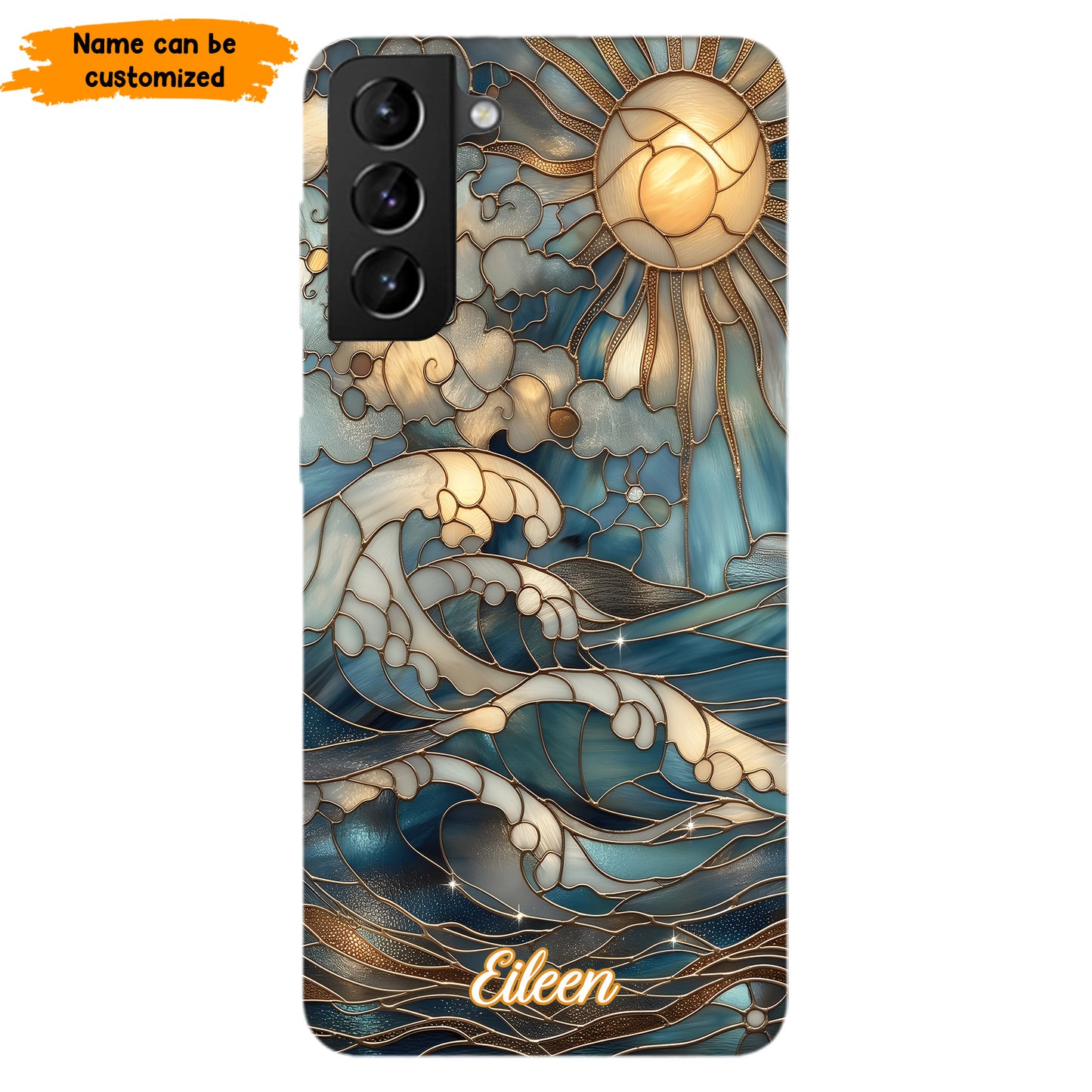 Personalized Ocean Waves & Sun Phone Case – Stained Glass Style