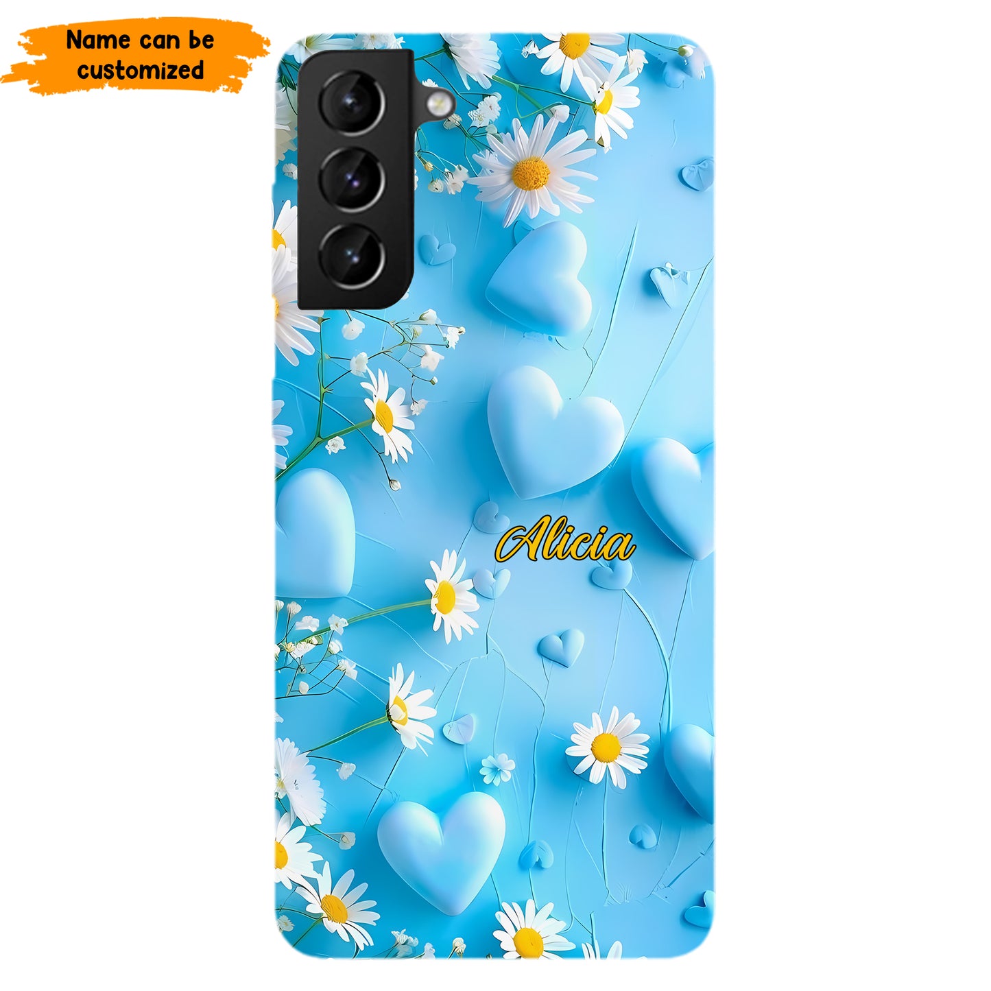 Personalized Blue Heart & Daisy Phone Case