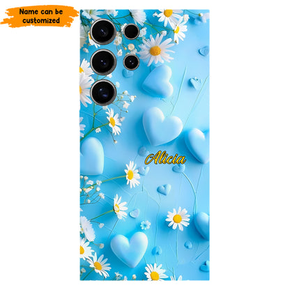 Personalized Blue Heart & Daisy Phone Case