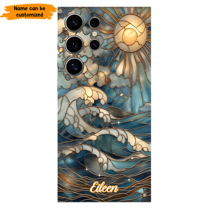 Personalized Ocean Waves & Sun Phone Case – Stained Glass Style