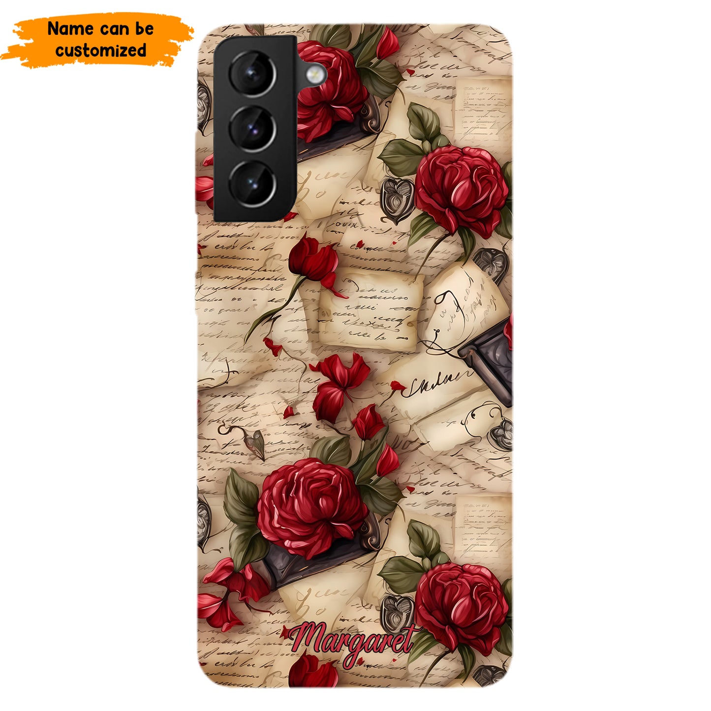 Personalized Vintage Letter & Rose Phone Case – Elegant & Romantic