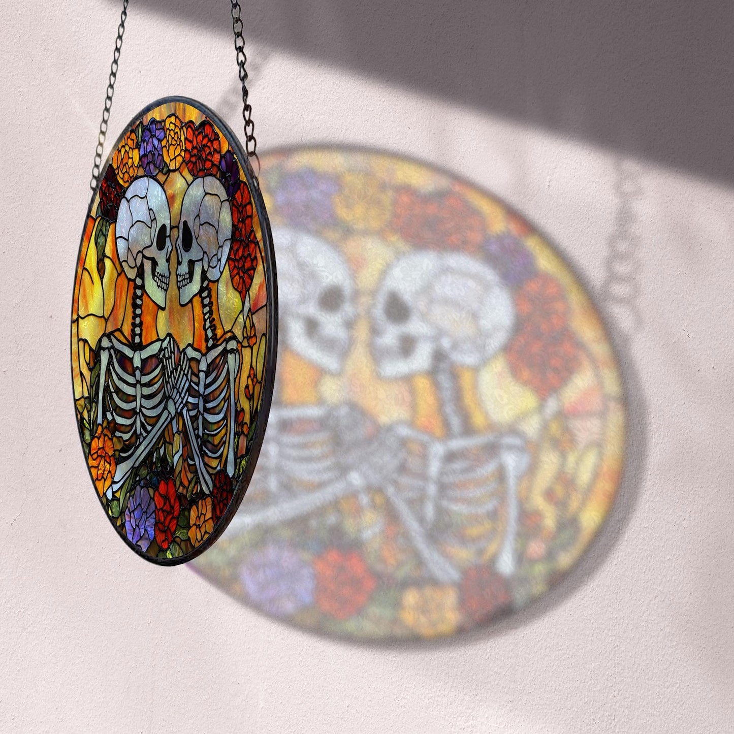 Skeleton Couple Halloween Stained Glass Suncatcher