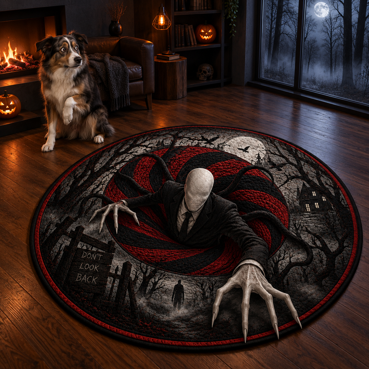 Slender Man Don’t Look Back 3D Illusion Halloween Round Rug