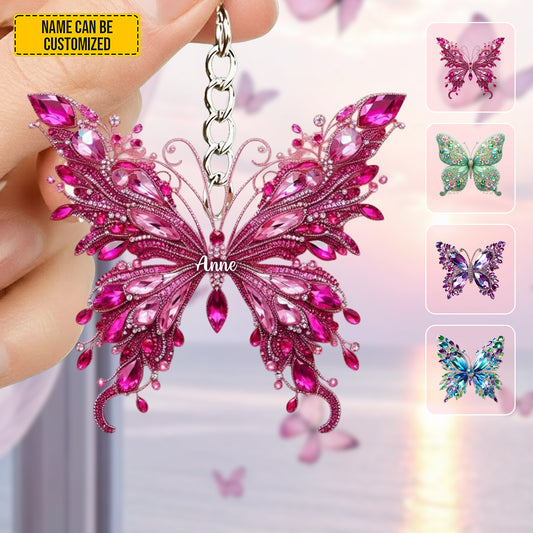 Personalized Colorful Sparkle Butterfly Keychain