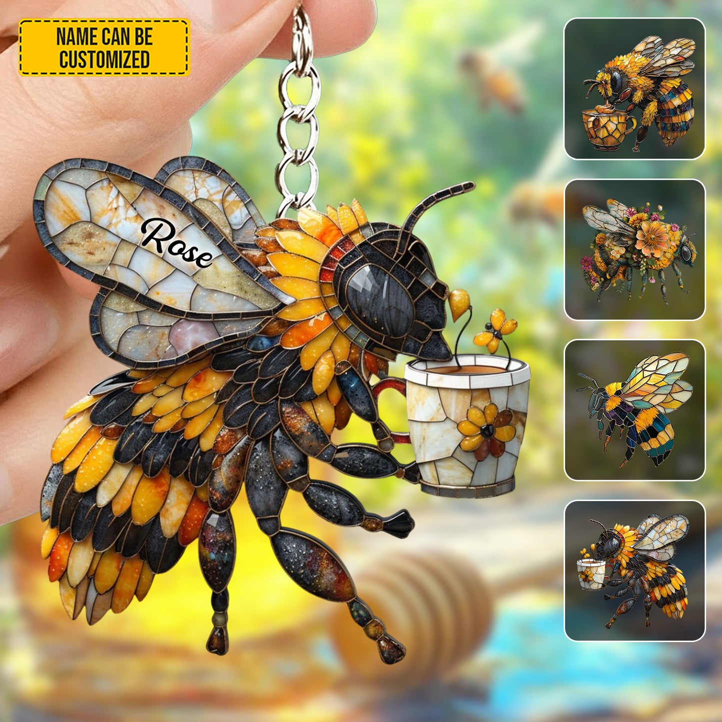 Bee Brings Coffee - Personalized Bee Keychain