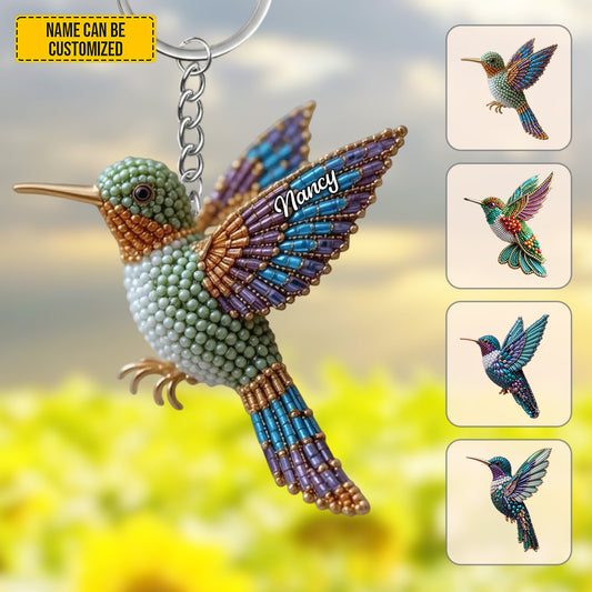 Personalized Colorful Sparkle Hummingbird Keychain
