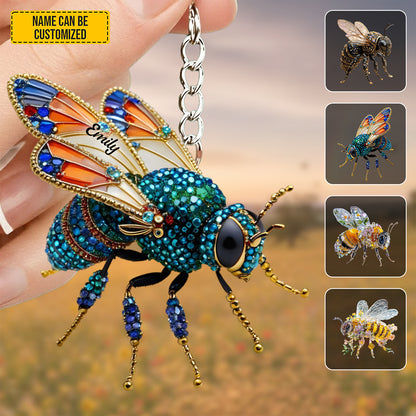 Personalized Sparkle Bee Keychain