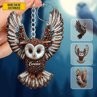 Flying Owl - Personalized Owl Keychain