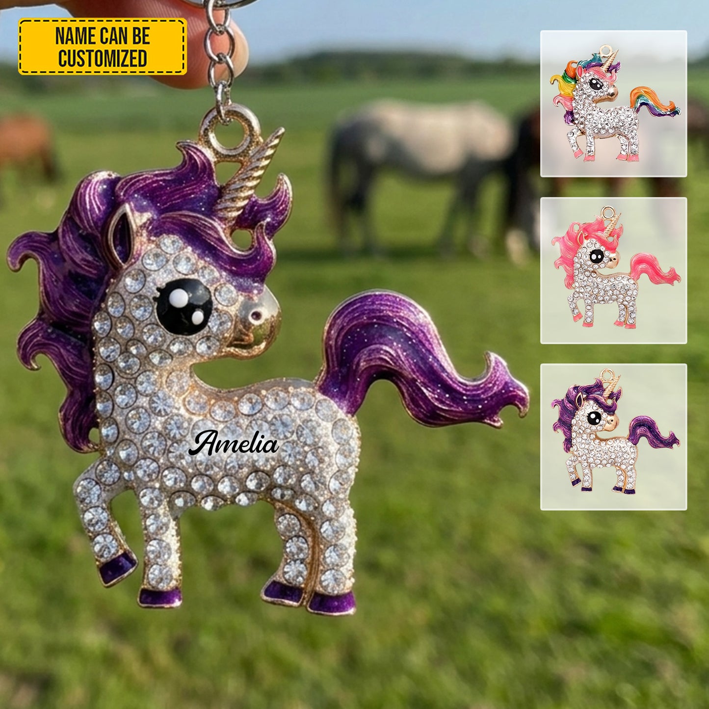 Personalized Sparkle Unicorn Keychain
