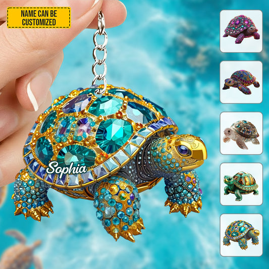Personalized Sea Turtle Jewel Keychain