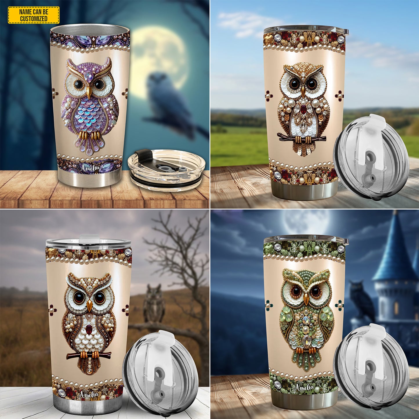Personalized Sparkle Owl Stainless Steel Tumbler