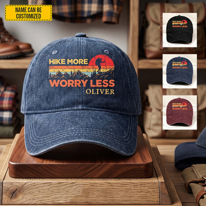 Personalized Hike More Worry Less Denim Cap