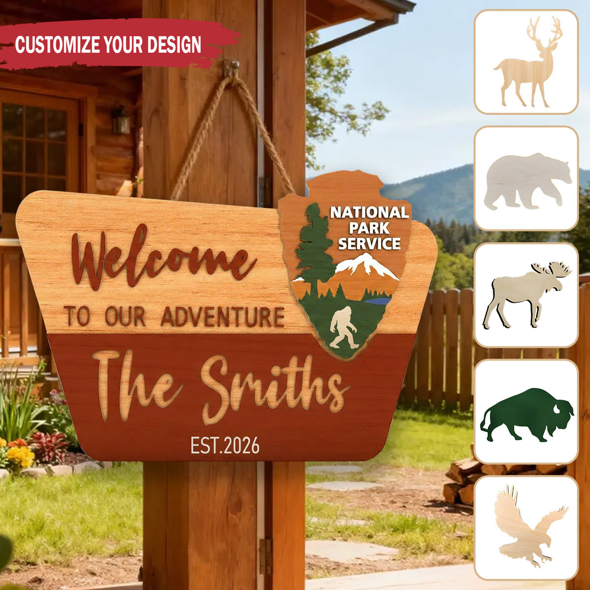 Personalized Welcome to Our Adventure Cabin Wood Sign