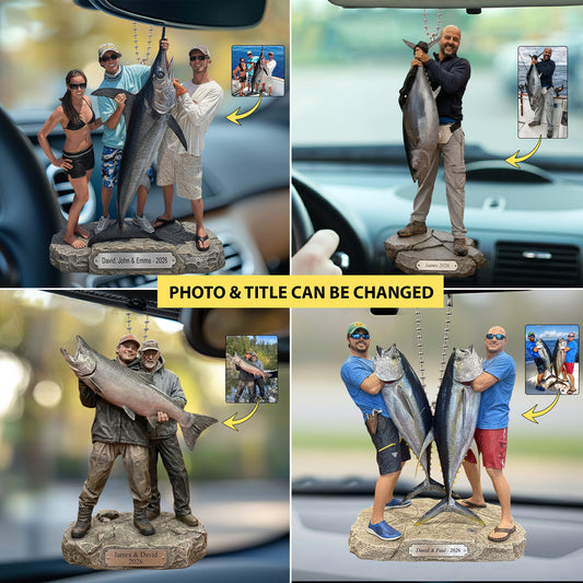 Personalized Fishing Photo Car Ornament – Custom Fisherman Gift