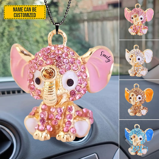 Personalized Crystal Elephant Car Ornament