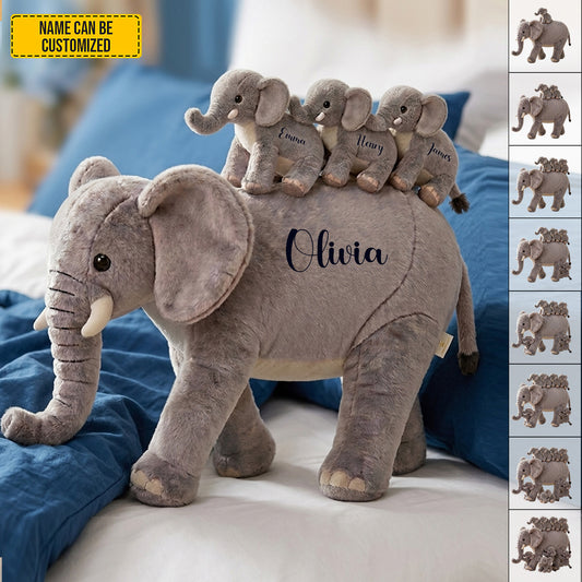 Mom Elephant With Little Kids - Personalized Shaped Pillow