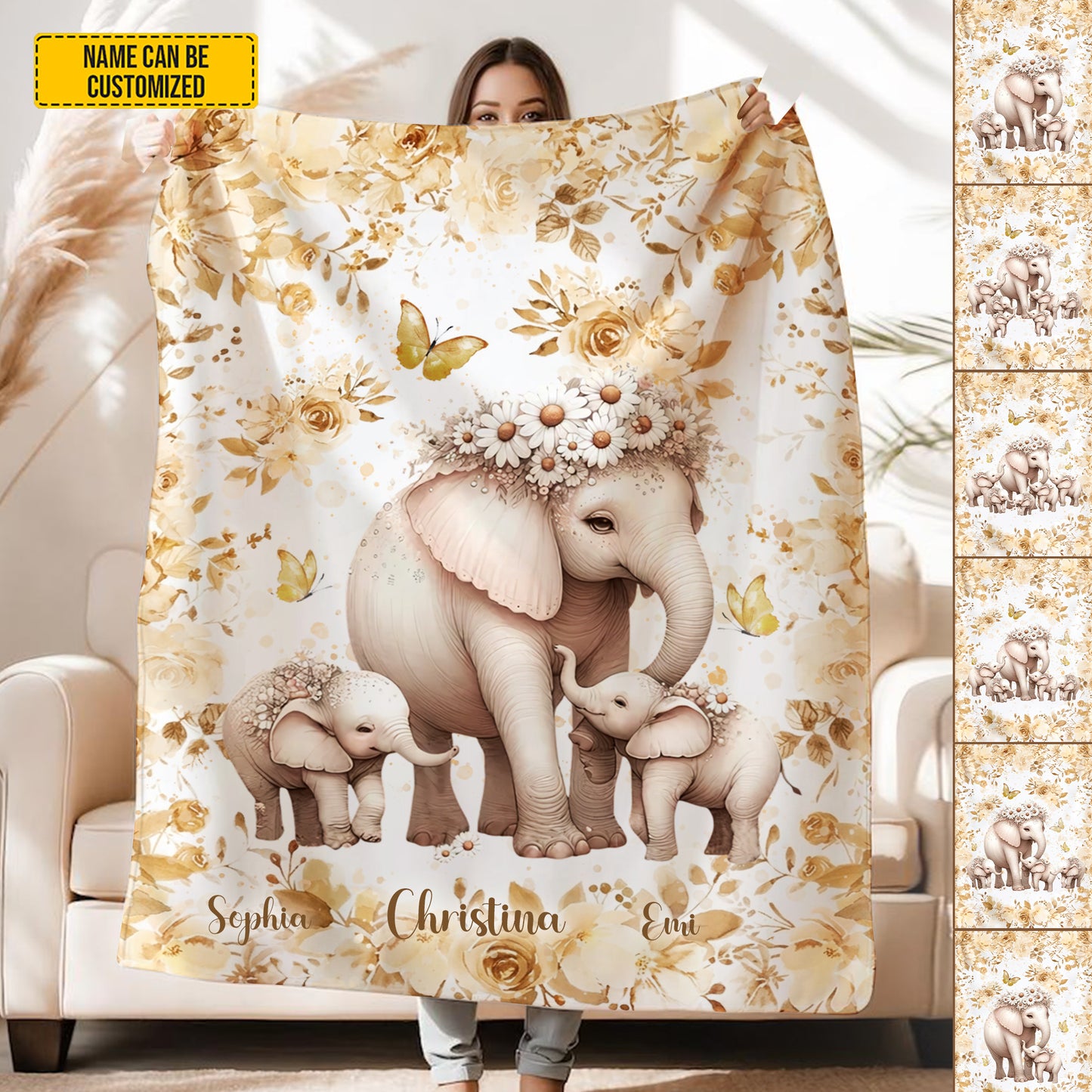 Personalized Elephant Family Blanket