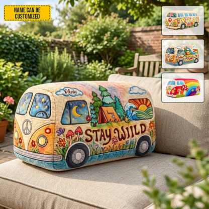 Stay Wild - Personalized Hippie Van Shaped Pillow
