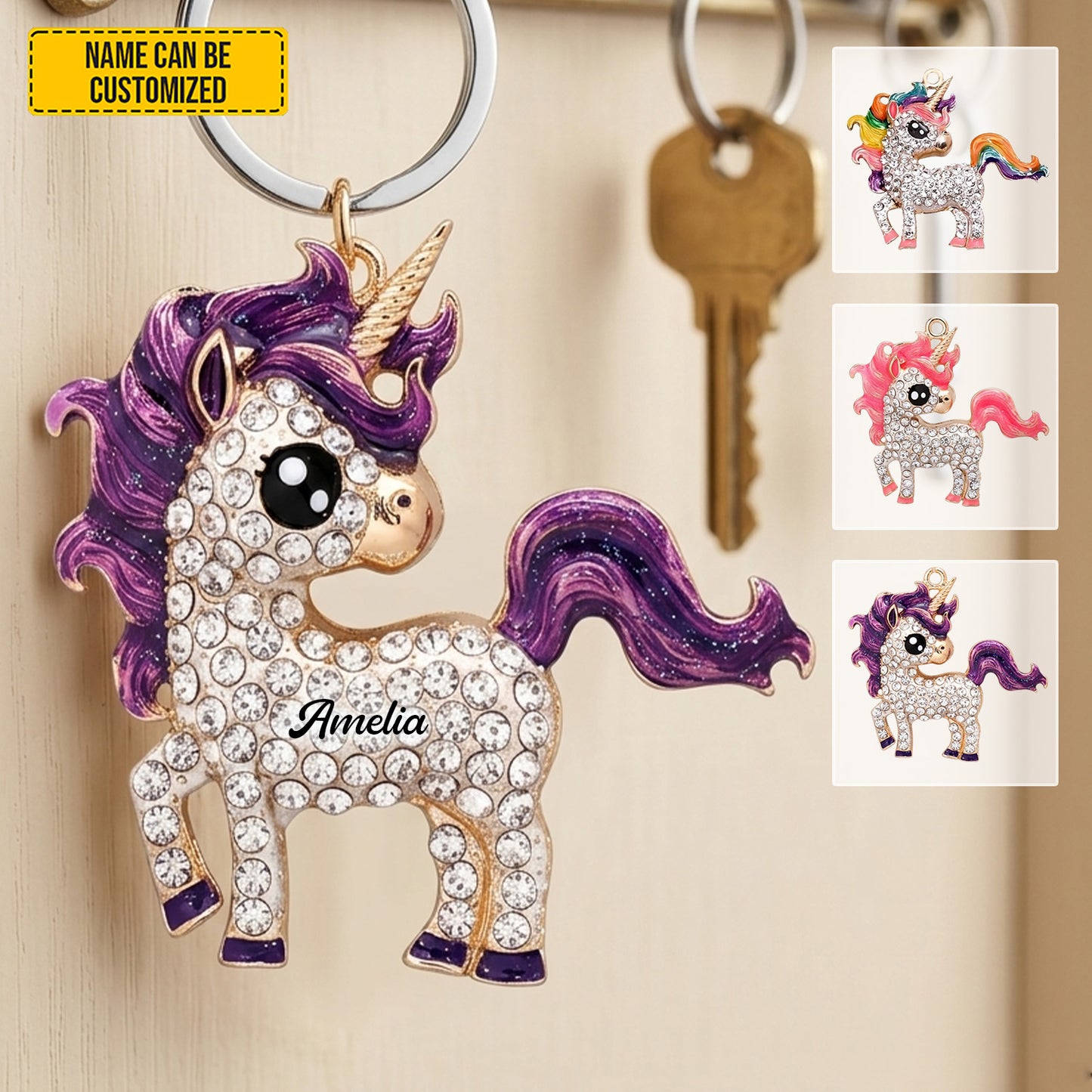 Personalized Sparkle Unicorn Keychain
