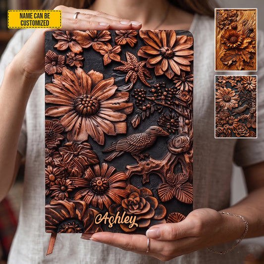 Personalized Embossed-Style Floral Leather Journal