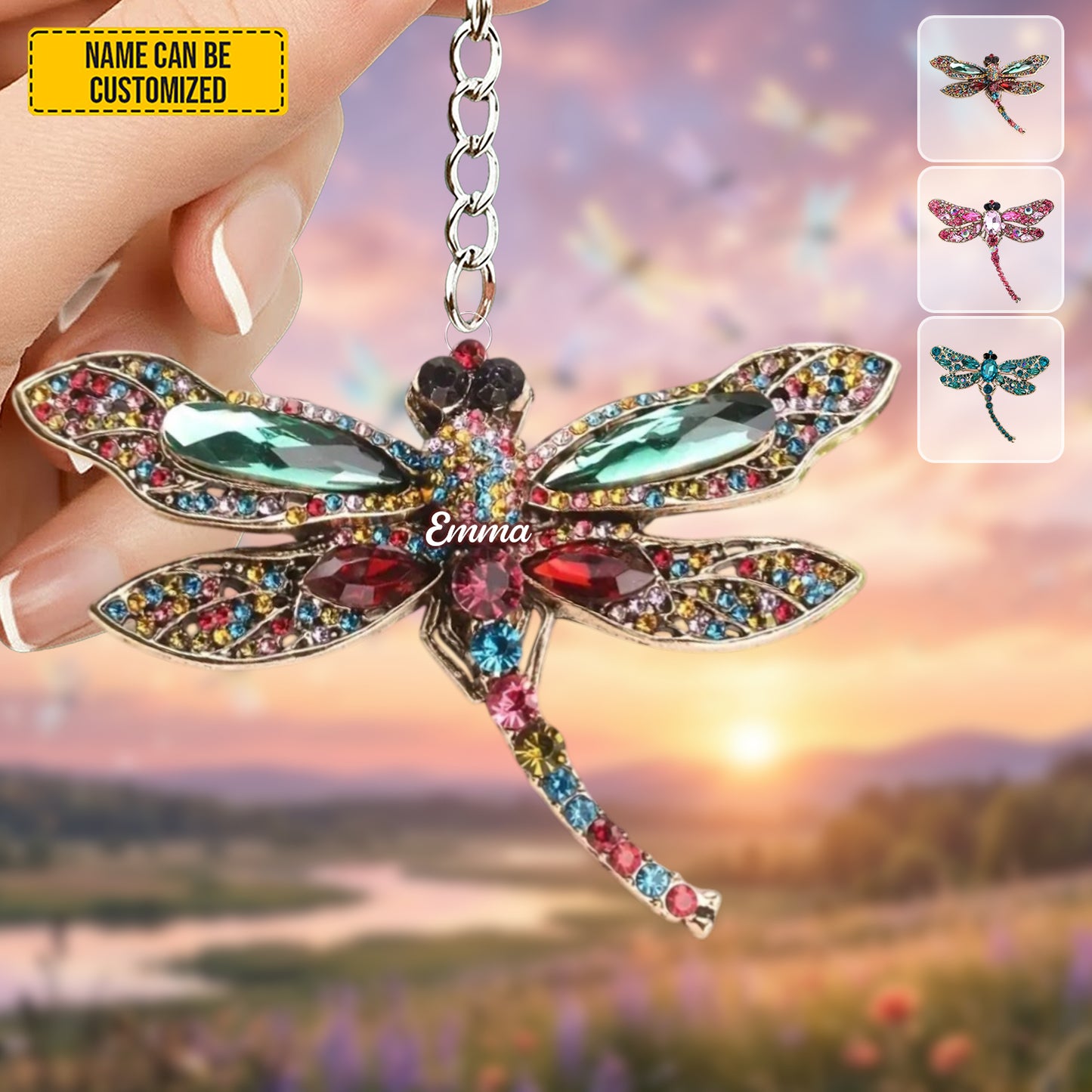 Personalized Sparkle Dragonfly Faux Keychain
