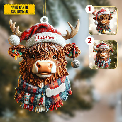 Personalized Cute Christmas Highland Cow Ornament