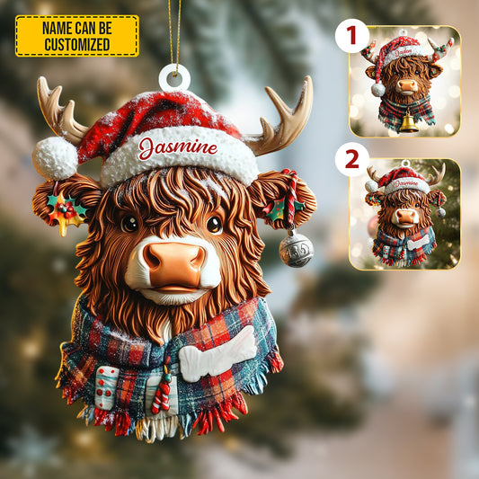 Personalized Cute Christmas Highland Cow Ornament