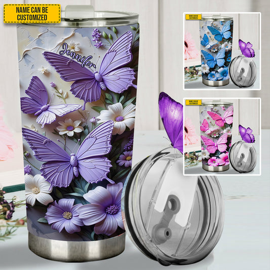 Personalized Butterfly Flowers Tumbler