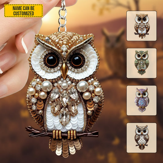 Personalized Sparkle Owl Keychain