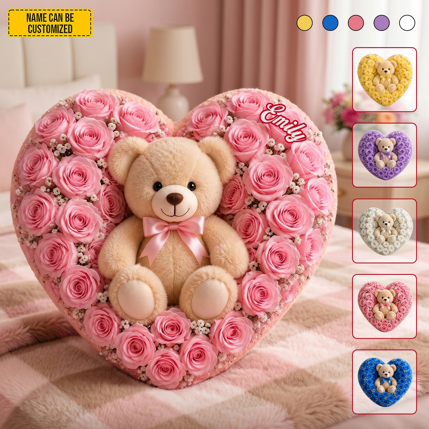 Personalized Bear Rose Heart Custom Shaped Pillow