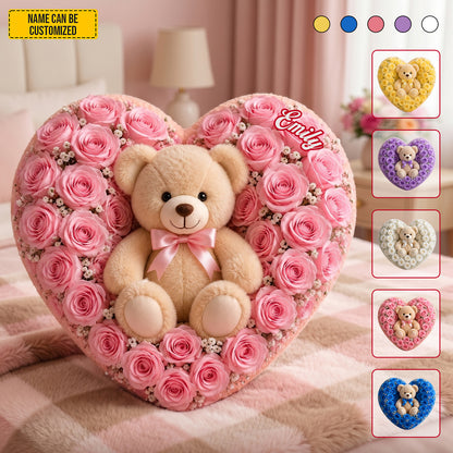 Personalized Bear Rose Heart Custom Shaped Pillow