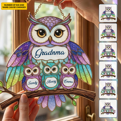 Personalized Owl Family Acrylic Suncatcher