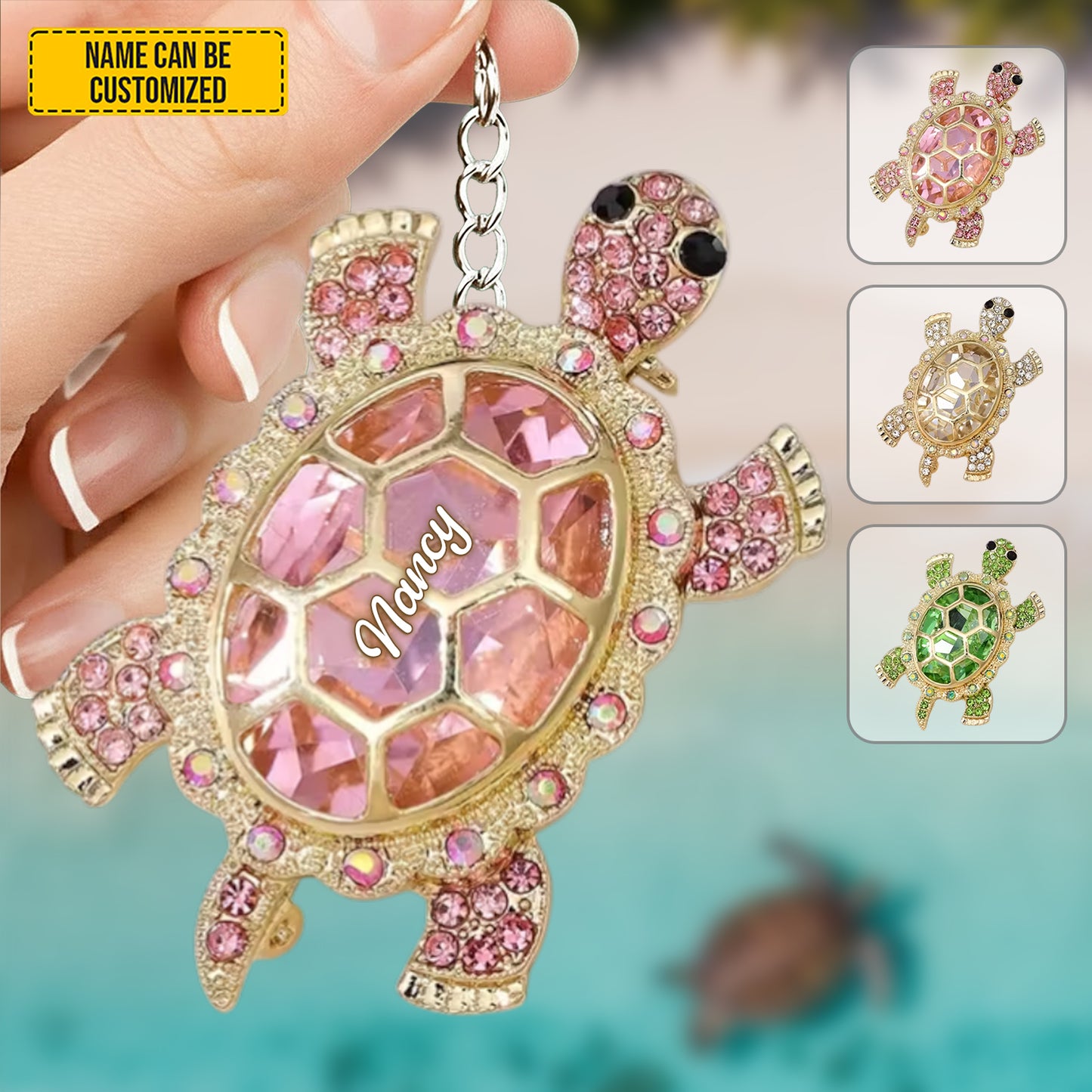 Personalized Sparkle Turtle Keychain