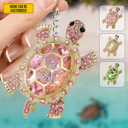 Personalized Sparkle Turtle Keychain